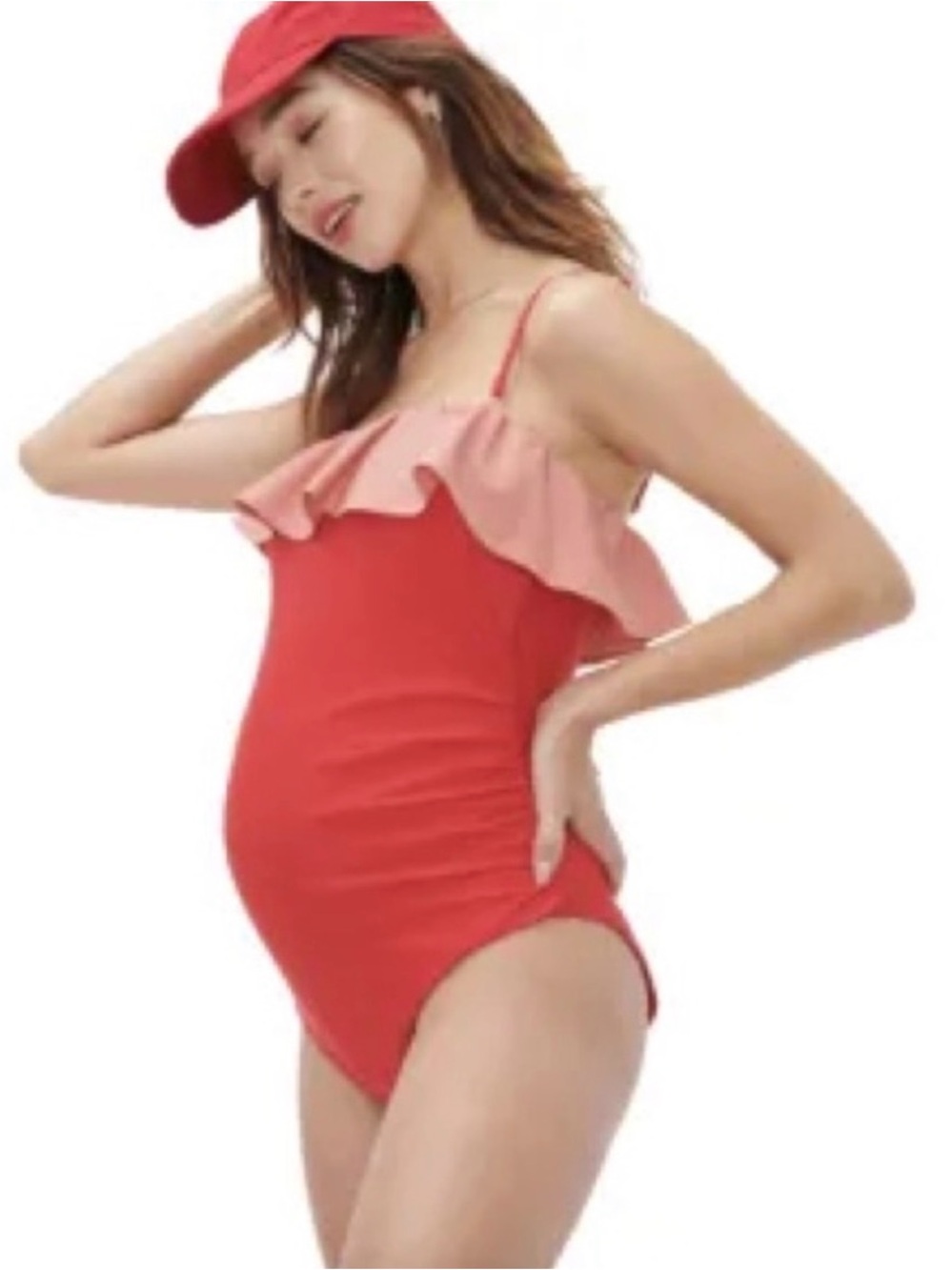Hatch Bright Red and Pink Maternity Swim One-Piece - Picture 2 of 7